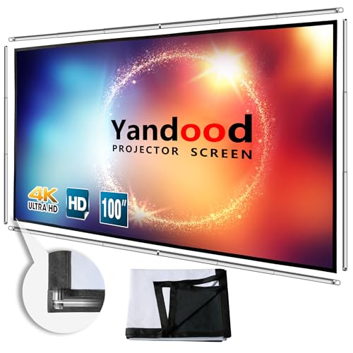 Foldable Projector Screen 100 inch with Telescopic Rod Combination Frame 16:9 HD 4K Anti-Crease Black Backing Silver Portable Projection Screen