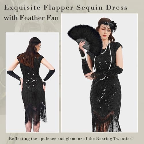 VillbeCoser 1920s Flapper Dress for Women Sequin Fringe Roaring 20s Costume - color: Black, size: XX-Large