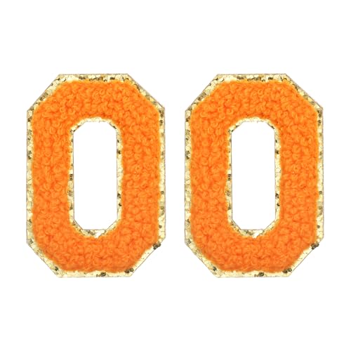 MECCANIXITY Chenille Letter Patches 2.2" Self Adhesive Alphabet O Stick on Embroidered Patch Sew on Letter Stickers Applique for Repairing Clothing Jeans Shoes Hats DIY(Orange, Pack of 2) - style: Letter-O