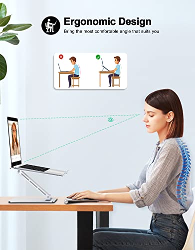 RIWUCT Aluminum Alloy Laptop Stand for Desk, Foldable Laptop Riser Holder | Height Adjustable, Ergonomic Portable Computer Stand for Laptop, Compatible with MacBook Pro Air/HP/Dell 10-16", Silver - color: Silver