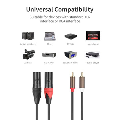 RCA to XLR HiFi Audio Cable 16 Feet, 2 RCA Male to 2 XLR Male, Black with Red/Black Tail, 4N OFC Wire and Gold-Plated Conductors for Amplifier, Mixer, Microphone - size: 16FT, style: 2 RCA Male to 2 XLR Male