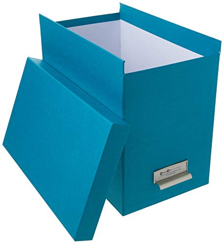 Bigso John Fiberboard Label Frame Desktop File Storage Box - Document Organizer for Important Paperwork - Durable Hanging File Box with a Lid & Metal Label Window - 7.36 x 13.38 x 10.51 in - Turquoise - color: Turquoise