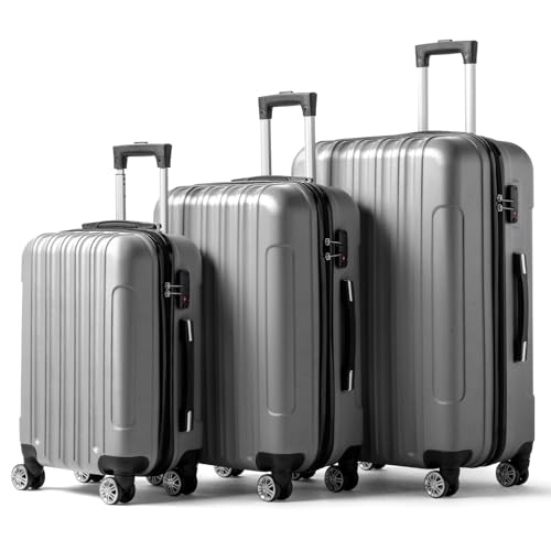 Karl home Luggage Set of 3 Hardside Suitcase Sets - Silver (20/24/28) - color: Silver, size: 3 Piece Set