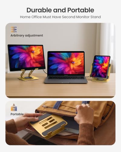 LOXP Adjustable Tablet Stand, 360 Rotating with Heavy-Duty Base - Gold | Perfect for Travel, Desk, Office, 4.7-16.9" Device, iPad Pro Air Mini, Kindle, Surface Tablet, Portable Monitors - color: Gold