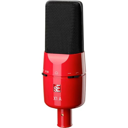 SE ELECTRONICS X1 Series Cardioid Condenser Microphone/Clip/Red/Black Grille-Limited Anniversary Edition Bundle with Kellards XLR-P20T Pro 20' XLR Microphone Cable and Microphone Stand with Boom