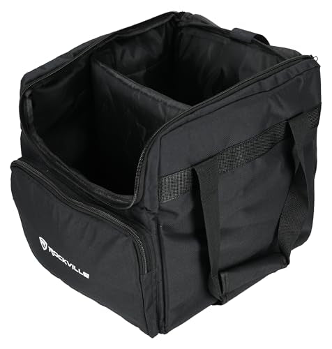 Rockville RLB40 Padded Travel Bag for (2) Chauvet or American DJ Effect Lights | 10mm Padding, 13" x 13" x 6.8" Per Compartment, Removable Divider, Accessory Pocket, Shoulder Strap, Fits 1 or 2 Fixtures