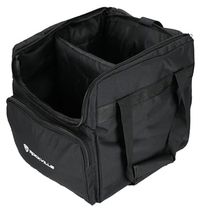 Rockville RLB40 Padded Travel Bag for (2) Chauvet or American DJ Effect Lights | 10mm Padding, 13" x 13" x 6.8" Per Compartment, Removable Divider, Accessory Pocket, Shoulder Strap, Fits 1 or 2 Fixtures