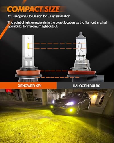 SEALIGHT H8 H16 H11 LED Fog Light Bulbs Yellow, 600% Brightness H11 Led Bulb Yellow Fog Lamps, 3000K Amber Strong Penetration H9 H8 Fog Light Bulb for Cars,Trucks, Plug and Play(Pack of 2) - color: Yellow, size: H11/H8