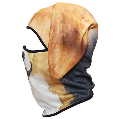 WTACTFUL 3D Animal Ears Balaclava, Breathable Face Mask for Halloween | Stand-Up Ears, Windproof Dustproof, Quick-Dry, No Fade Print, Soft, for Music Festivals Raves Ski Snowboard Moto Party - color: Beagle Funny Mss-05