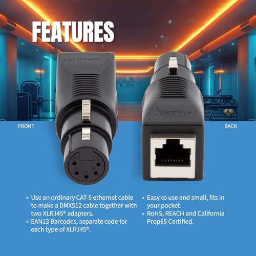SIRS-E 2-Pack - CPoint XLR RJ45 Adapter CAT-5 Ethernet to DMX512 Cable Converter, Female 5-Pin, XLRJ45-5F - style: Female 5-Pin