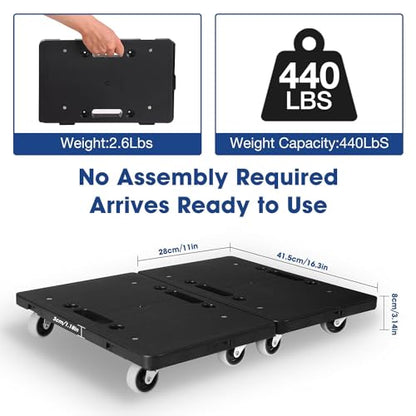 Heavy Duty Furniture Movers with Wheels 2 Pack, Portable Small Flat Moving Dollies for Heavy Furniture, Sofa Appliance Cabinet Movers, 440 lbs Capacity - color: Furniture Movers 2 Pack - Black