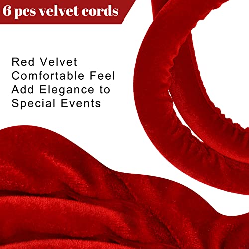 6 Pieces Velvet Stanchion Rope Bulk 4 Feet Party Crowd Control Barrier Safety Velvet Rope with Gold Hook for Movie Theater Opening, Hotel, Carpet, Not Include Stanchion Post(Red) - color: Red