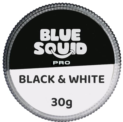 Blue Squid Face Paint Water Based Single Cake Professional Face & Body Paint - Water Activated, Kids Adults Face Painting for Costume, Halloween Makeup, Cosplay - Split Black & White Face Paint 30g - color: Split Black & White 30g