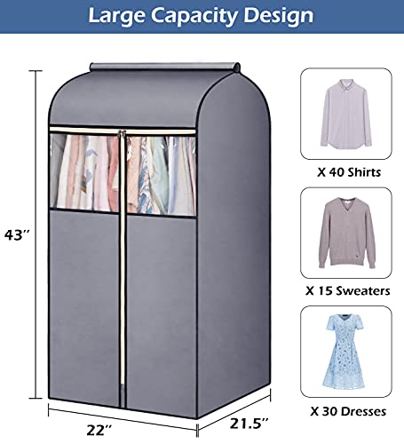 SLEEPING LAMB 43'' Garment Bags for Closet Storage with Zippers Completely Closed Wardrobe for Hanging Clothes Suits Coats Cover, 2 Packs, Grey(Hanging Rod Not Included) - size: 43 inches