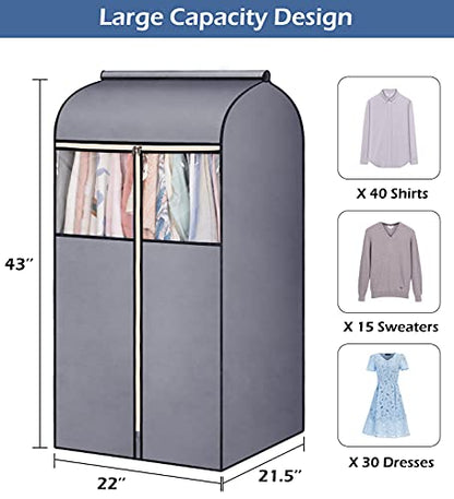 SLEEPING LAMB 43'' Garment Bags for Closet Storage with Zippers Completely Closed Wardrobe for Hanging Clothes Suits Coats Cover, 2 Packs, Grey(Hanging Rod Not Included) - size: 43 inches