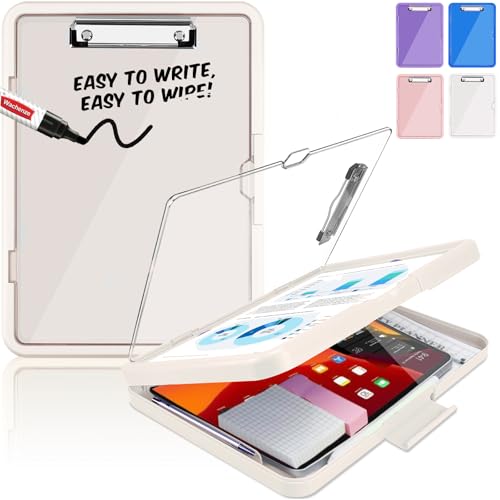 Clipboard, Clipboard with Storage, Heavy Duty Clip Boards 8.5x11, Protective Over Molded Edge, Plastic Clipboards, Contractor Folder with Internal Pen Pouch for Driver (White) - color: White