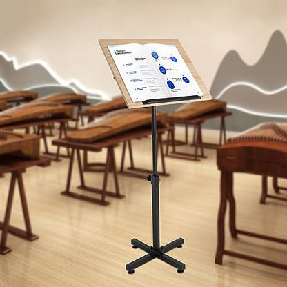 360° Swivel Angle Lectern Podium Stand, Height Adjustable Laptop Table, Portable Presentation Standing for Classroom, Office, Church, Tilting Desktop with Edge Stopper (Brown)