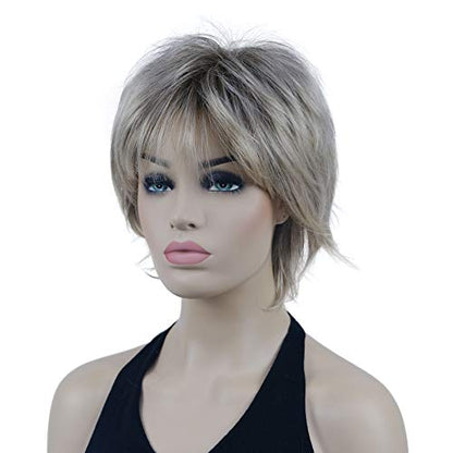 Lydell Short Layered Shaggy Wavy Full Synthetic Wigs (R10-26 Blonde Mixed Dark Root) - color: #R10-26 Blonde Mixed Dark Root