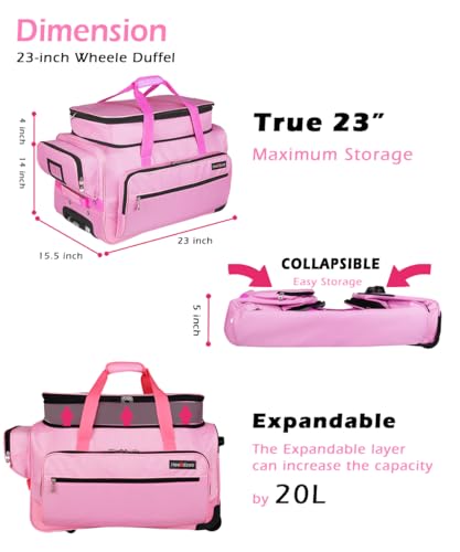 Dance Bag with Garment Rack,23inch Dance Competition Garment Bags with Clothes Rack,Suitcase,Rolling Duffle for Travel, Wheeled Drop-Bottom Upright Luggage Closet Suitcase(Expand-Pink - color: 23inch Expand-Pink