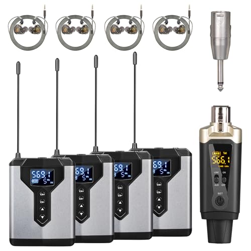 Depusheng T9-2 Wireless in Ear Monitor System with Transmitter Clip on Receiver Automatic Pairing in-Ear Monitoring for Studio,Guitar,DJ,Live Performance (4 Receivers + 1 Transmitter) - size: 4 Receivers + 1 Transmitter