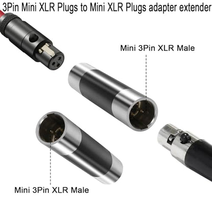 QIANRENON Mini XLR Male to Mini XLR Male Extender Adaptor Gold Plated 3Pin Mini XLR Plug to Mini XLR Plug Balanced Microphone Connector Coupler, for Lapel Wireless Microphone Medical Equipment - style: M-M