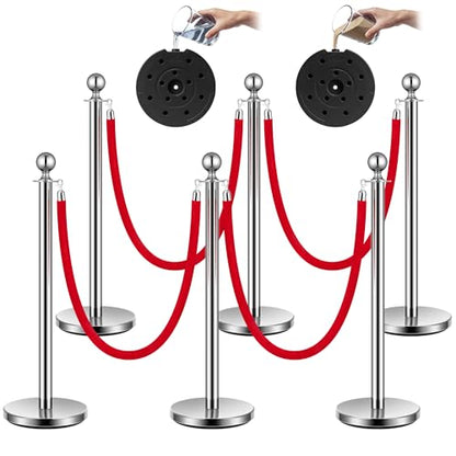 VIVOHOME Silver Stanchions and Velvet Ropes, 5 Feet Ropes and 39 Inch Posts | 6PCS Stainless Steel Post with Water-Fillable Leakproof Base, Red Carpet Poles for Wedding, Prom & VIP Events - color: Sliver