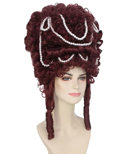 HPO Adult Women's French Queen Beehive Wig, Burgundy Color, Best for Halloween, Flame-retardant Synthetic Fiber - color: Burgundy