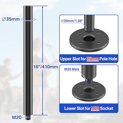 Aiweiwa 16 Inch Extended M20 Speaker Pole Mount for PA/DJ Subwoofes - Heavy-Duty Speaker Poles for Subwoofers Fits Speakers with M20 Threaded Mounts and 35mm Mount Subwoofer Pole Up to 121LBS, 2 Pack
