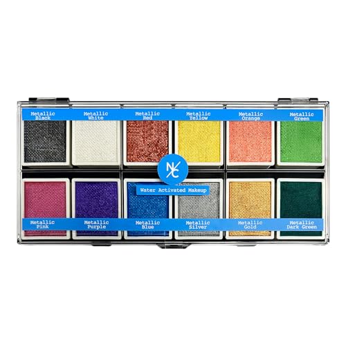 Narrative Cosmetics Metallic 12-Color Palette - Luxurious Water-Activated Makeup for Face & Body - Shimmering Shades for SFX, Cosplay, Theater, Film & TV Makeup Artists
