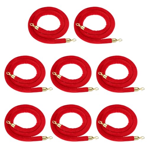 PATIKIL 8 Pack Red Velvet Stanchion Rope, 6 Ft Crowd Control Ropes Barrier Hanging Rope with Stainless Steel Gold Plated Hooks for Carpet Events Movie Theaters Opening Activities - color: Red/Gold Plated, size: 6 Feet