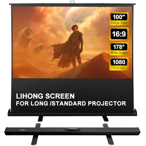 LIHONG Screen 100 inch 16:9 Portable Manual Pull Up Floor Rising Projector Screen Indoor & Outdoor HD Matte White for Long Standard Projection Fast Setup for Home Theater Movies,Classroom,Office - size: 100 Inch/16:9
