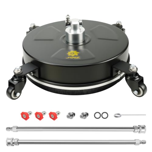 JANZ 14'' Black Pressure Washer Surface Cleaner | 4 Wheels, Stainless Steel Housing, 1/4" Quick Plug, 2 Extension Wands, 2 Replacement Nozzles and 3 Spray Nozzles,4000 PSI - size: 14 Inch Black