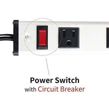 20 Outlet Heavy Duty Metal Socket Power Strip,15-Foot Long Extension Cord with Circuit Breaker. Mounting Brackets Included,Workshop/Industrial use,ETL Certified - size: 127cm
