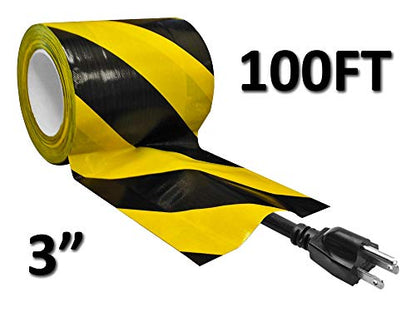 Electriduct Tunnel Tape with Non-Adhesive Center Channel Path for Cable Management Gaffer's Tape 3" x 100 Feet (33 Yards) Black/Yellow High Visibility Safety Stripe - color: Black/Yellow, size: 3 Inch x 100 Feet