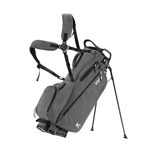 KVV Lightweight Golf Stand Bag with 7 Way Full-Length Dividers, 5 Zippered Pockets, Automatically Adjustable Dual Straps，Elegant Design - color: Charcoal