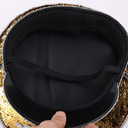 GRACEART Women's Burning Man Sequin Hat Mucis Festival Military Captain Hats Steampunk Caps with Goggles - style: Style-00(with Goggle)