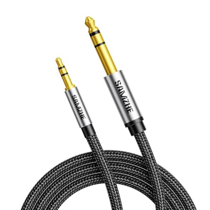 SAMZHE 1/8 to 1/4 Stereo Cable 3.5mm TRS to 6.35mm Audio Cable Guitar to Aux Male Cord with Alum Alloy Housing and Nylon Braid for Guitar, Laptop, Home Theater Devices, Speaker and Amplifiers 10FT - size: 10 FT