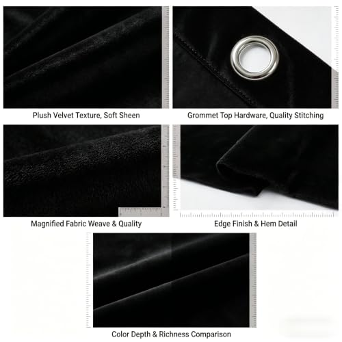 SNITIE Black 52”x96” Long Velvet Curtains with Grommet - 2P - color: Black, size: 52"W x 96"L (Pack of 2)