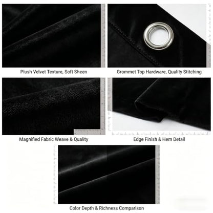 SNITIE Black 52”x72” Long Velvet Curtains with Grommet - 2P - color: Black, size: 52"W x 72"L (Pack of 2)