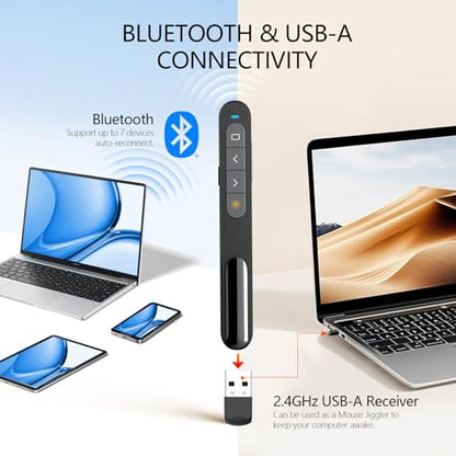Norwii N76 Bluetooth Presentation Clicker for PowerPoint Presentations | Green laser pointer, USB-C Rechargeable slide clicker, Presentation Remote with Customizable Button and portable pen clip - color: Green - Rechg. - USB-A&BLE