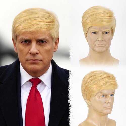 Men Blonde Wig,Donald Costume Blonde Wigs Synthetic Short Blonde Toupee Wigs for Cosplay Halloween Costume - color: DT-Blonde