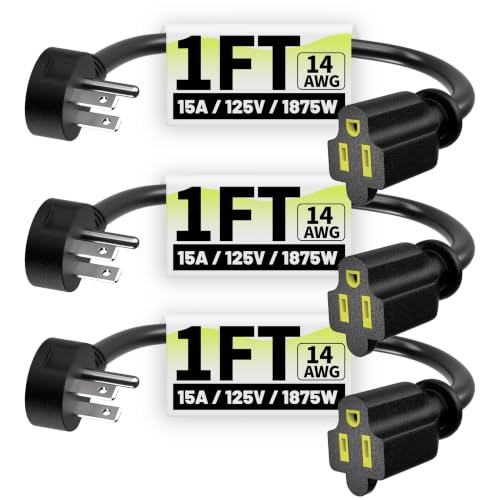 Vockjour 1 FT 3 Pack 14 Gauge Low Profile Flat Plug Extension Cord Black - color: Black, size: 1FT-3PACK