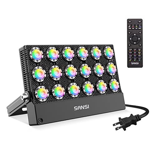 SANSI RGBW Flood Lights Outdoor, LED Flood Light for Halloween Party 100W | Super Bright RGB Flood Light, Christmas Outdoor Color Changing Lights, Flood Light for Stage Yard, Remote 16 Colors 4 Modes - size: 18 LED Modules