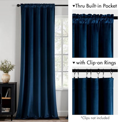 MIULEE Navy Blue Velvet Curtains 63 Inch Long 2 Panels, W40 x L63 | Luxury Super Soft, Thermal Insulated, Room Darkening Drapes, Rod Pocket Design, Window Curtains for Bedroom Living Room - color: Navy Blue, size: 40"W x 63"L (Pack of 2)