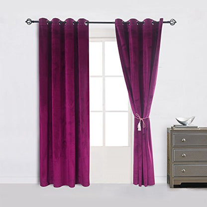 Cherry Home Super Soft Luxury Velvet Fushcia Room Darkening Light Blocking Drapes Curtain Panel Drapery 52 inch Wide by 72 inch Length with Grommet Fushcia,2 Panels - color: Fushcia, size: 52"W x 72"L (Pack of 1)