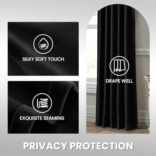 Dreaming Casa Darkening Black Velvet Curtains for Living Room Thermal Insulated Rod Pocket Back Tab Window Curtain for Bedroom 2 Panels 52" W x 84" L | Rod Pocket & Back Tab Top, Blackout Thermal Insulated Window Treatment Drapes for Living Room Bedroom,