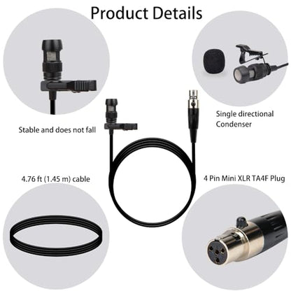 YXG Lavalier Microphone Lapel Microphone, Heart Shaped Directional Condenser mic Compatible with Shure Wireless Bodypack Transmitter, with 1.45m Cable Mini XLR 4 Pin TA4F Plug
