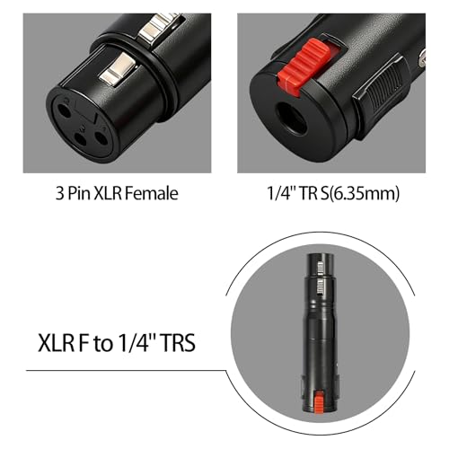 1/4 TRS 6.35mm AUX Female to XLR 3-Pin Adapter XLR Female 2Pcs, Black with Lock Converter Plug Cable Connector，Nickel Plated Zinc Alloy Shell, All Copper Pin Socket Black and Silver - color: Black