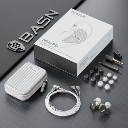 BASN Mix-PD in Ear Monitor,1Planar Driver + 1Dynamic Driver HiFi IEM Earphones with CNC Crafted Metal Cover, Wired 0.78mm 2-Pin Silver Plated Detachable Cable for Musicians (Black) - color: Black