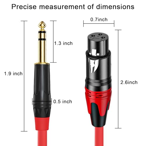 XLR Female to 1/4 (6.35mm) TRS Mono Jack Cable 10FT, 2 Pack, Red and Green, for Dynmic Microphone, Balanced 3 Pin XLR to TRS Plug Mic Cord, Plated Conductors - size: 10FT, style: XLR Female to 1/4"